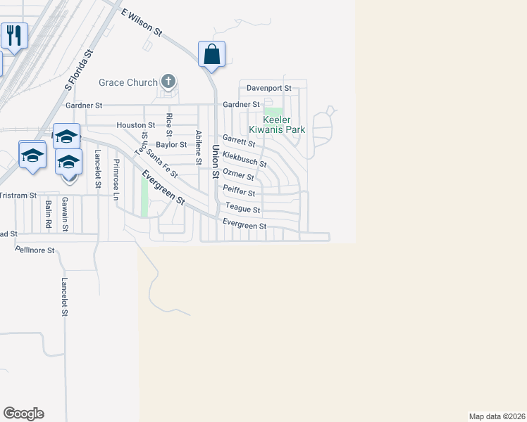 map of restaurants, bars, coffee shops, grocery stores, and more near 200 Teague Street in Borger