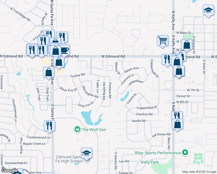 map of restaurants, bars, coffee shops, grocery stores, and more near 608 Old Bugle Road in Edmond