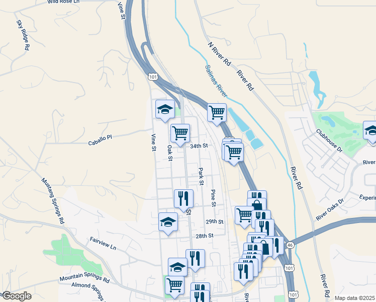 map of restaurants, bars, coffee shops, grocery stores, and more near 3338 Spring Street in Paso Robles