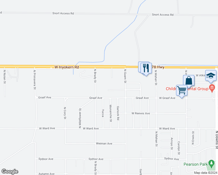 map of restaurants, bars, coffee shops, grocery stores, and more near 1610 Perdew Avenue in Ridgecrest