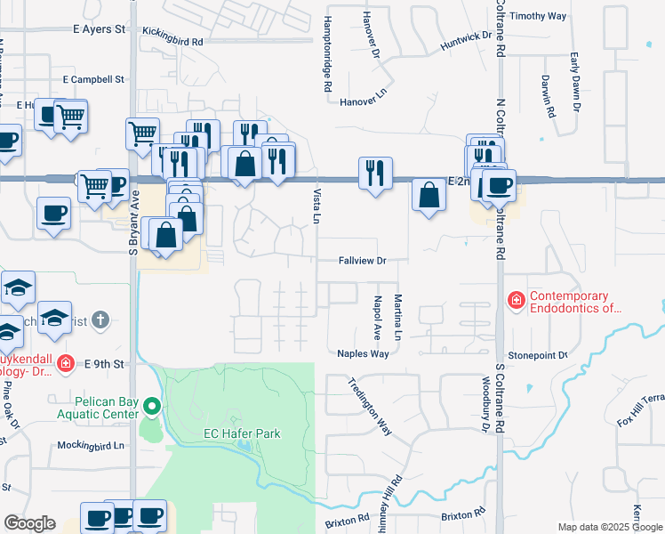 map of restaurants, bars, coffee shops, grocery stores, and more near 2224 Fallview Drive in Edmond