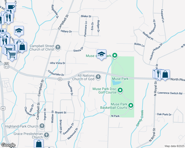 map of restaurants, bars, coffee shops, grocery stores, and more near 433 Archwood North in Jackson