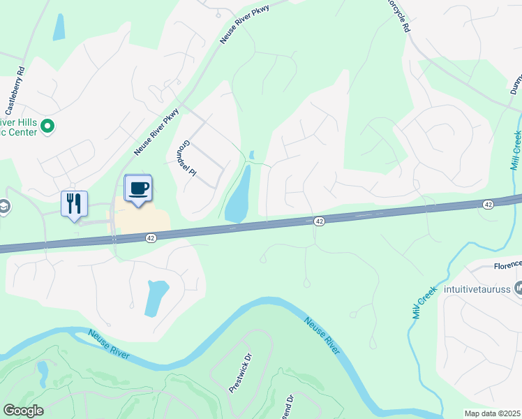 map of restaurants, bars, coffee shops, grocery stores, and more near 31 Trillium Way in Clayton