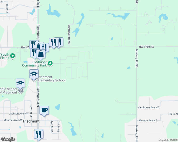 map of restaurants, bars, coffee shops, grocery stores, and more near 876-908 Northwest 178th Street in Piedmont