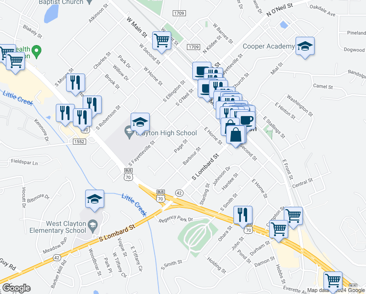 map of restaurants, bars, coffee shops, grocery stores, and more near 413 Page Street in Clayton