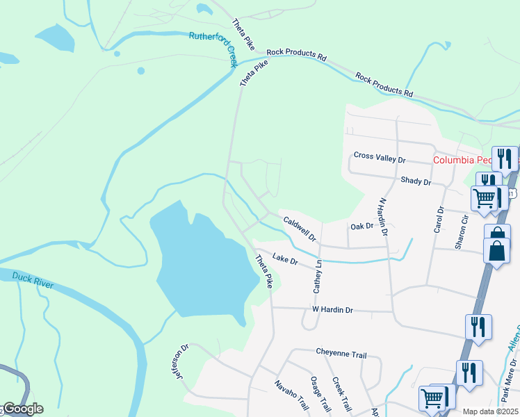 map of restaurants, bars, coffee shops, grocery stores, and more near 401 Caldwell Drive in Columbia