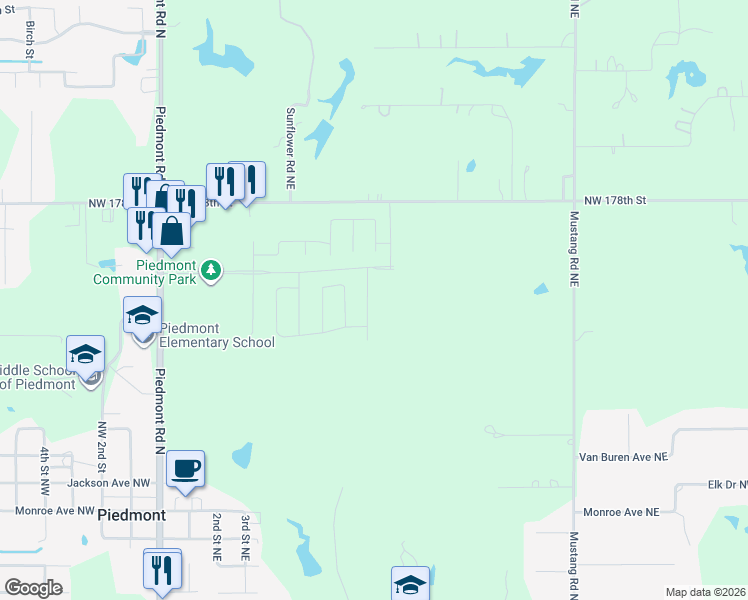 map of restaurants, bars, coffee shops, grocery stores, and more near 876-908 Northwest 178th Street in Piedmont