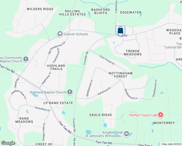 map of restaurants, bars, coffee shops, grocery stores, and more near 624 Shadywood Lane in Raleigh