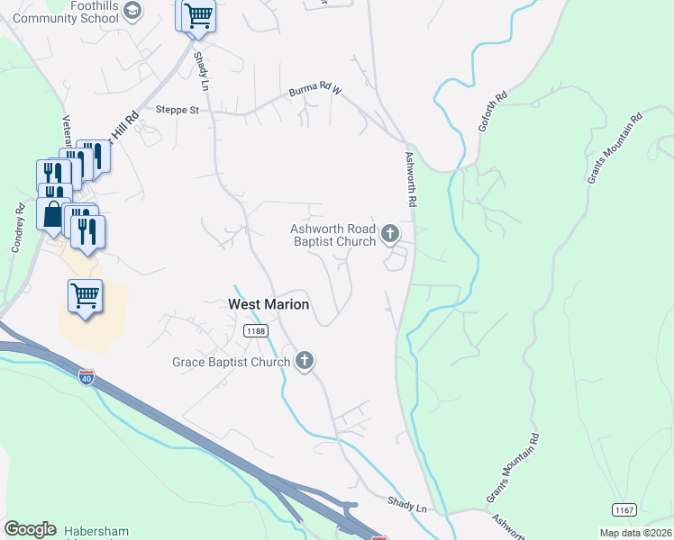map of restaurants, bars, coffee shops, grocery stores, and more near 99 Lynn Drive in Marion