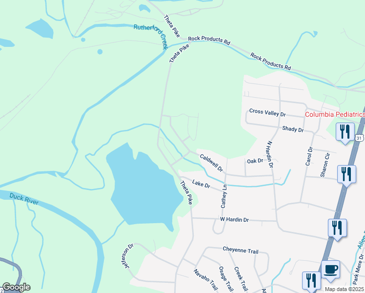 map of restaurants, bars, coffee shops, grocery stores, and more near 401 Caldwell Drive in Columbia