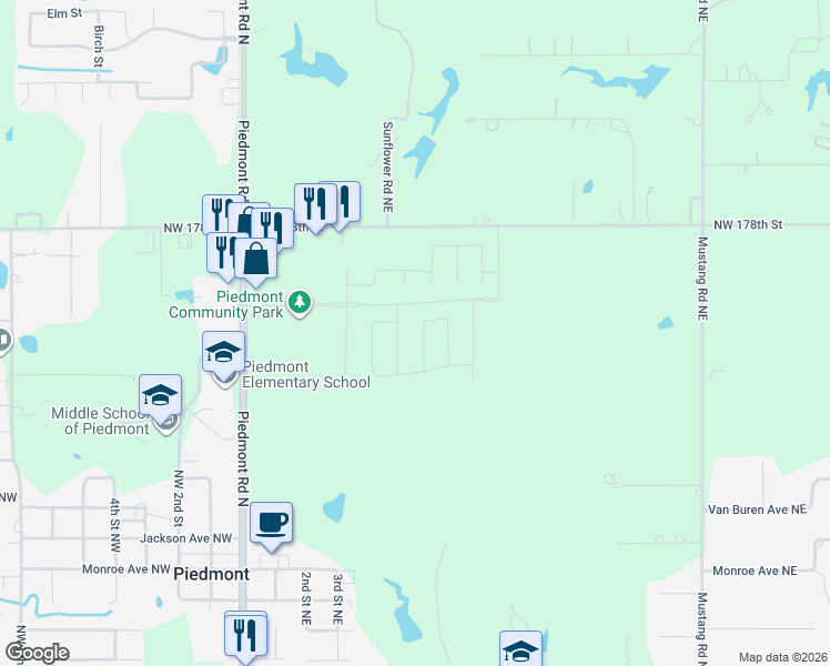 map of restaurants, bars, coffee shops, grocery stores, and more near 524-824 Northwest 178th Street in Piedmont