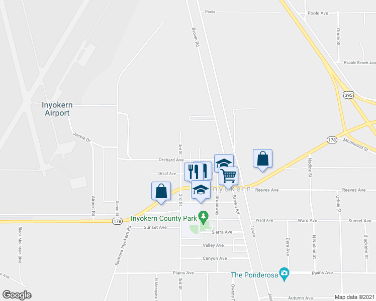 map of restaurants, bars, coffee shops, grocery stores, and more near 6612 Orchard Avenue in Inyokern