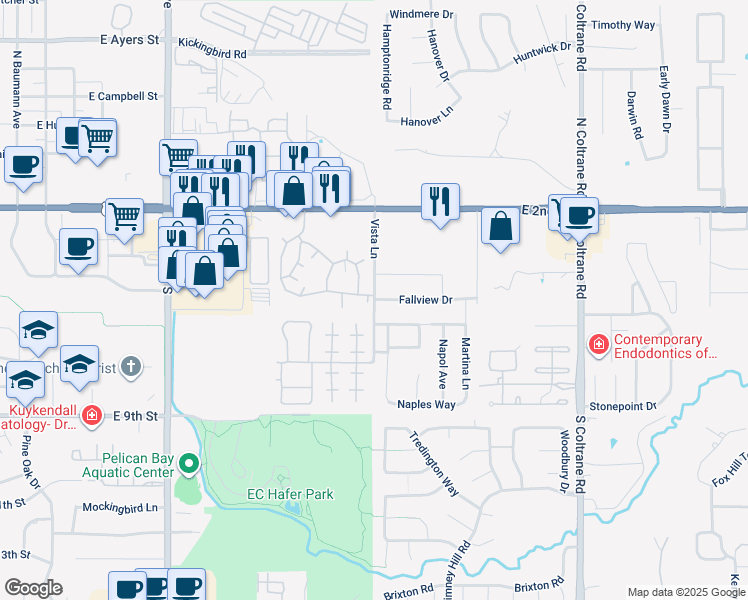 map of restaurants, bars, coffee shops, grocery stores, and more near 655 Vista Lane in Edmond