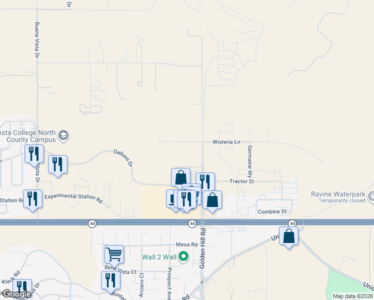 map of restaurants, bars, coffee shops, grocery stores, and more near 3405 Golden Hill Road in Paso Robles