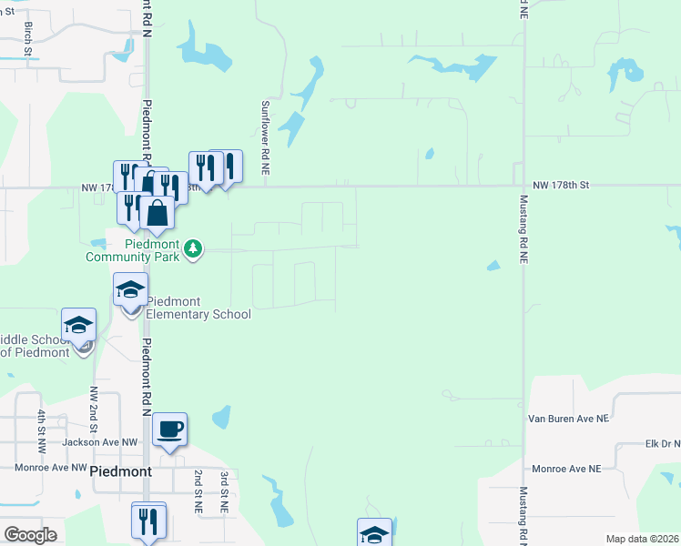 map of restaurants, bars, coffee shops, grocery stores, and more near 876-908 Northwest 178th Street in Piedmont