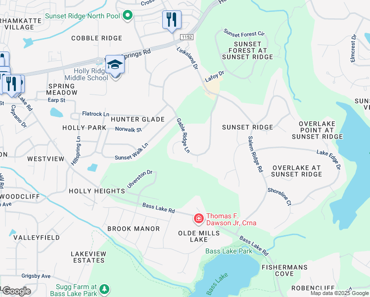 map of restaurants, bars, coffee shops, grocery stores, and more near 5204 Gable Ridge Lane in Holly Springs