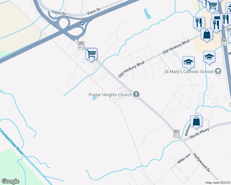 map of restaurants, bars, coffee shops, grocery stores, and more near 2040 Hollywood Drive in Jackson