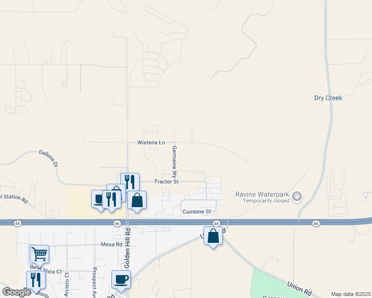 map of restaurants, bars, coffee shops, grocery stores, and more near Wisteria Lane in Paso Robles
