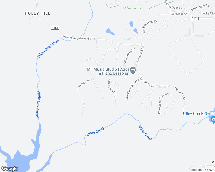 map of restaurants, bars, coffee shops, grocery stores, and more near 224 Cherry Birch Court in Holly Springs