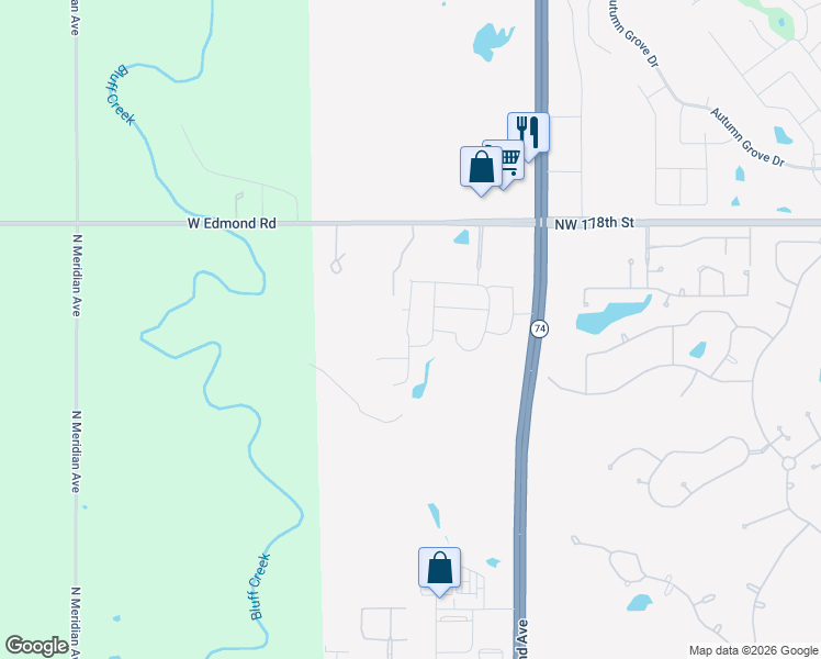 map of restaurants, bars, coffee shops, grocery stores, and more near 4208 Northwest 178th Street in Edmond
