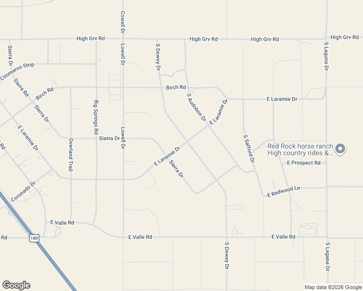 map of restaurants, bars, coffee shops, grocery stores, and more near East Laramie Drive in Valle
