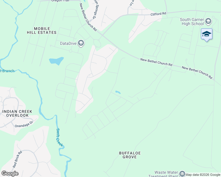 map of restaurants, bars, coffee shops, grocery stores, and more near 1900 New Bethel Church Road in Garner