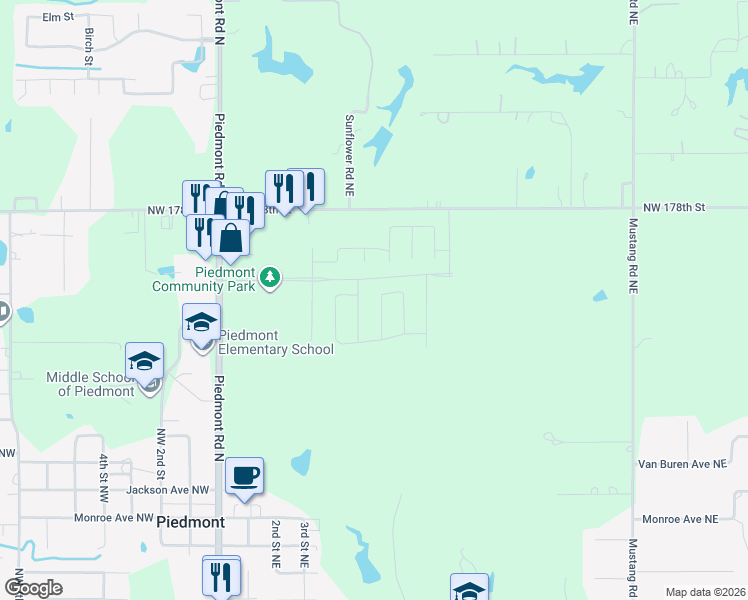 map of restaurants, bars, coffee shops, grocery stores, and more near 524-824 Northwest 178th Street in Piedmont