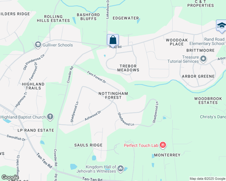 map of restaurants, bars, coffee shops, grocery stores, and more near 147 Fern Forest Drive in Raleigh