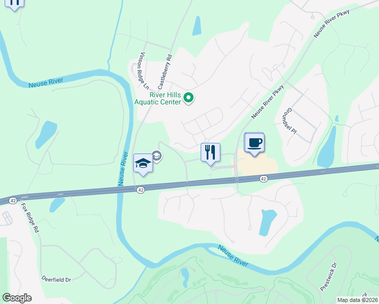 map of restaurants, bars, coffee shops, grocery stores, and more near 365 Wrenwood Drive in Clayton