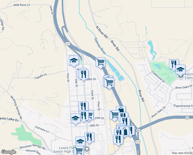 map of restaurants, bars, coffee shops, grocery stores, and more near 3448 Park Street in Paso Robles