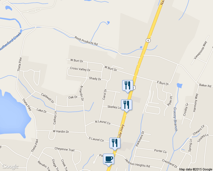 map of restaurants, bars, coffee shops, grocery stores, and more near 302 Carol Drive in Columbia