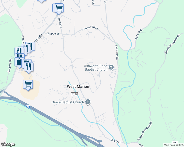 map of restaurants, bars, coffee shops, grocery stores, and more near 439 Dawn Drive in Marion