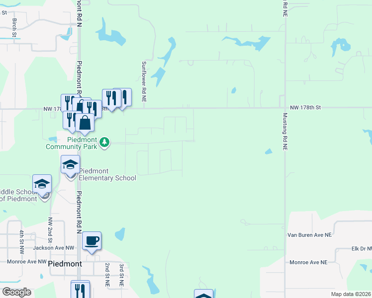 map of restaurants, bars, coffee shops, grocery stores, and more near in Piedmont