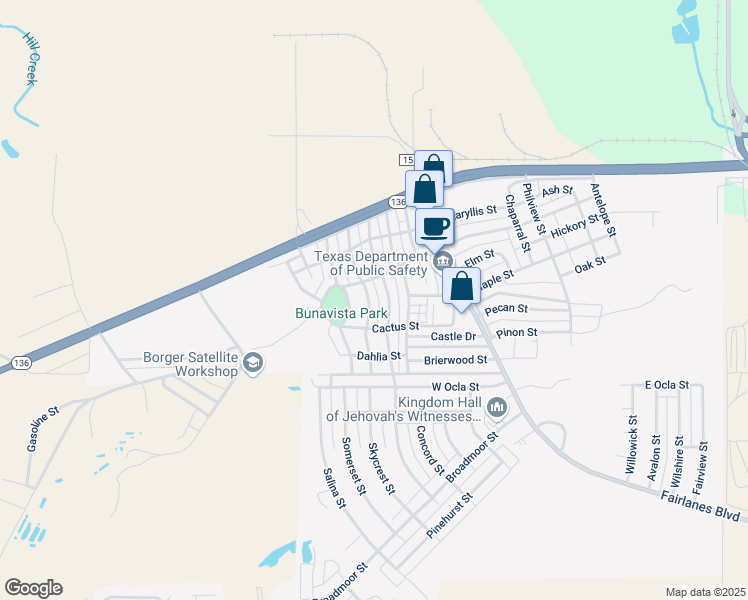 map of restaurants, bars, coffee shops, grocery stores, and more near 300-398 Caliche St in Borger