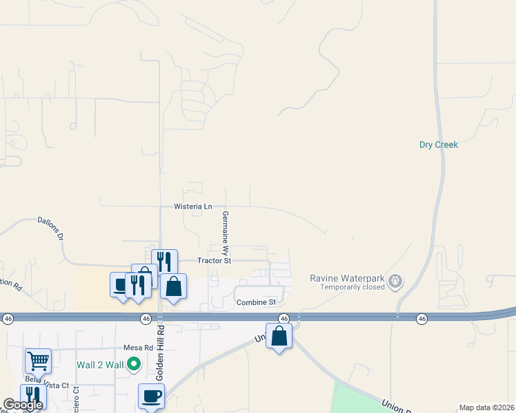 map of restaurants, bars, coffee shops, grocery stores, and more near Wisteria Lane in Paso Robles