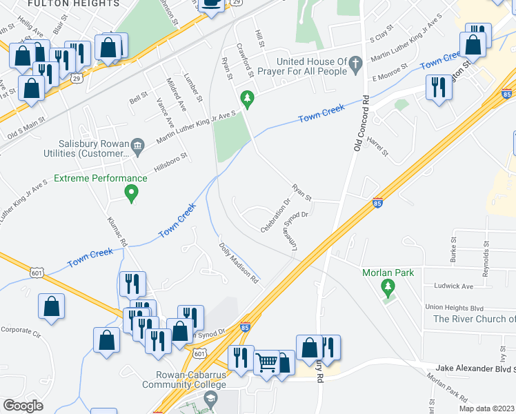 map of restaurants, bars, coffee shops, grocery stores, and more near 825 Carpenters Circle in Salisbury