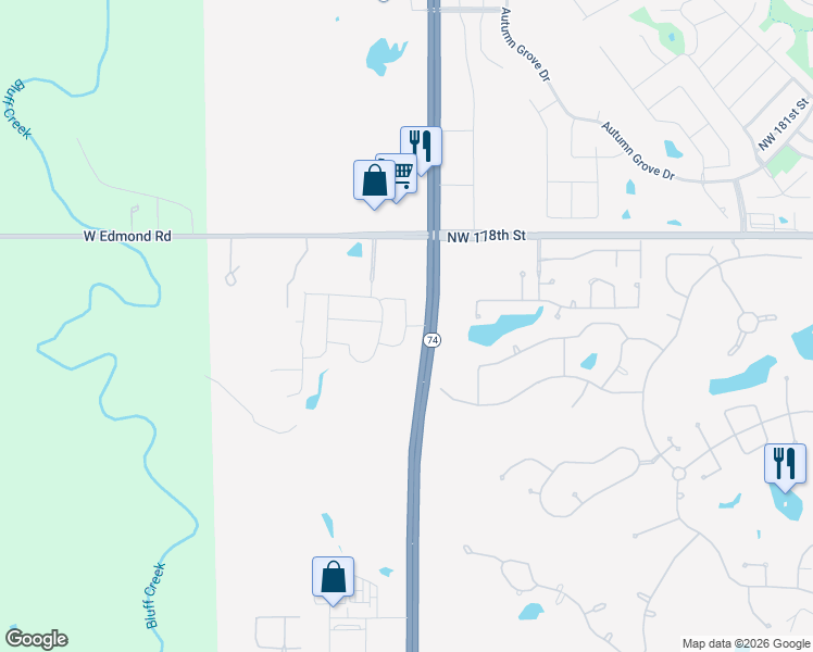 map of restaurants, bars, coffee shops, grocery stores, and more near 17451-17741 North Portland Avenue in Edmond