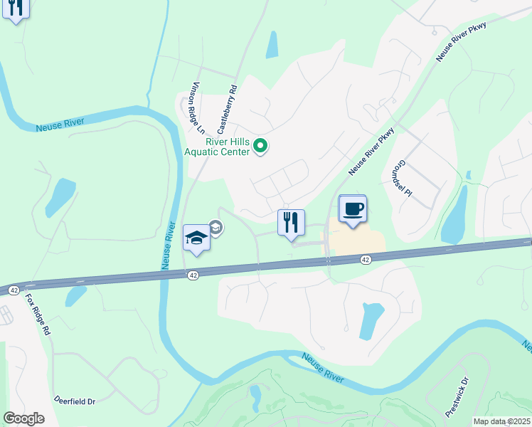 map of restaurants, bars, coffee shops, grocery stores, and more near 346 Wrenwood Drive in Clayton