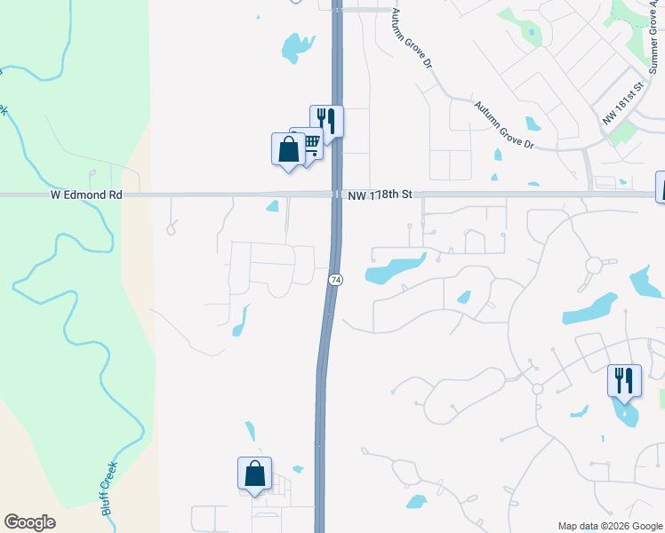 map of restaurants, bars, coffee shops, grocery stores, and more near 17451 Portland Avenue in Edmond