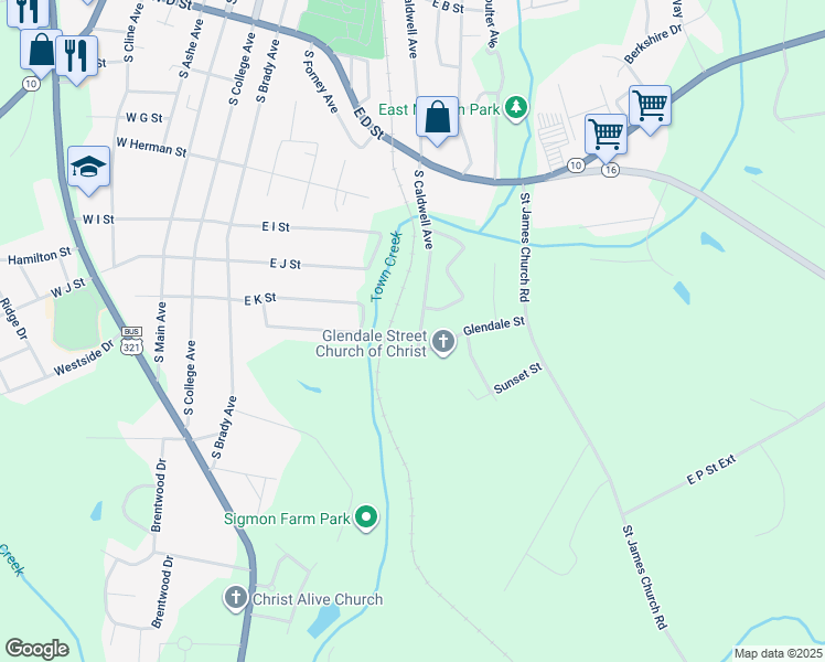 map of restaurants, bars, coffee shops, grocery stores, and more near 1018 South Caldwell Avenue in Newton