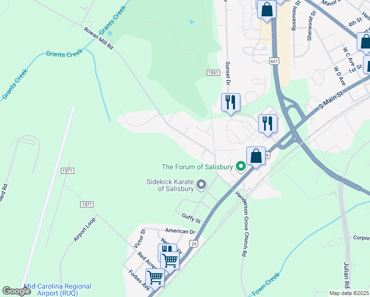 map of restaurants, bars, coffee shops, grocery stores, and more near 509 Rowan Mill Road in Salisbury