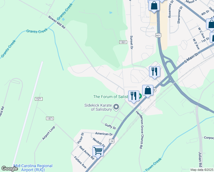 map of restaurants, bars, coffee shops, grocery stores, and more near 509 Rowan Mill Road in Salisbury