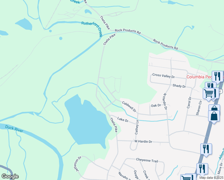 map of restaurants, bars, coffee shops, grocery stores, and more near 406 Caldwell Drive in Columbia