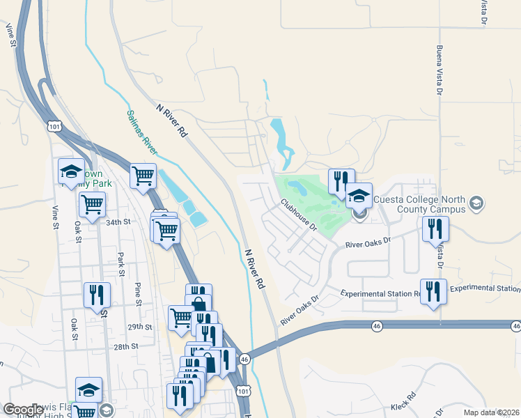 map of restaurants, bars, coffee shops, grocery stores, and more near 688 Ingalls Court in Paso Robles