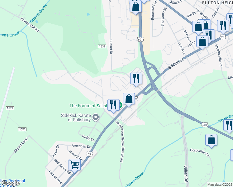 map of restaurants, bars, coffee shops, grocery stores, and more near 98 Briarwood Avenue in Salisbury