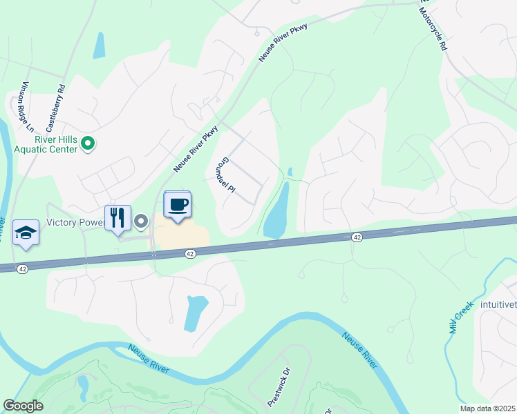 map of restaurants, bars, coffee shops, grocery stores, and more near 112 Waterleaf Place in Clayton