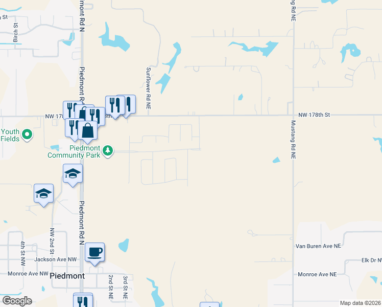 map of restaurants, bars, coffee shops, grocery stores, and more near in Piedmont