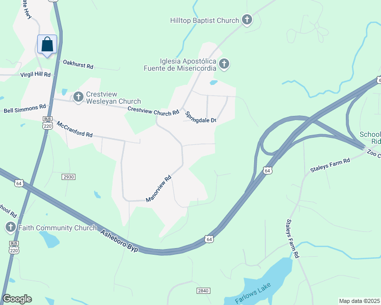 map of restaurants, bars, coffee shops, grocery stores, and more near 1856 Manorview Road in Asheboro