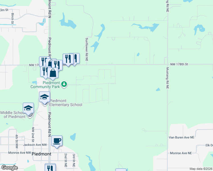 map of restaurants, bars, coffee shops, grocery stores, and more near in Piedmont