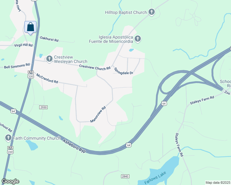 map of restaurants, bars, coffee shops, grocery stores, and more near 1856 Manorview Road in Asheboro